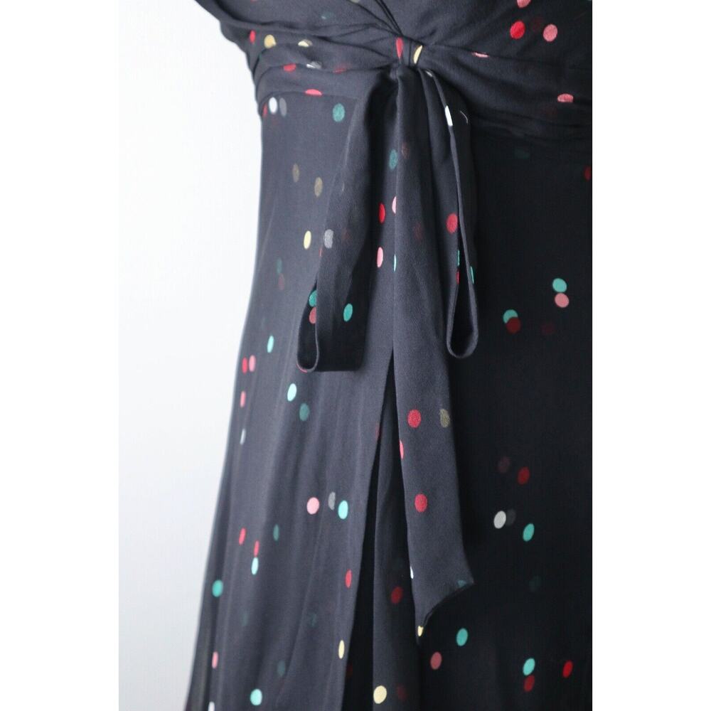 Vintage 1990s Anne Klein Size 4 Silk Dotted Faux Wrap Midi Dress Black Chiffon - Picture 8 of 12